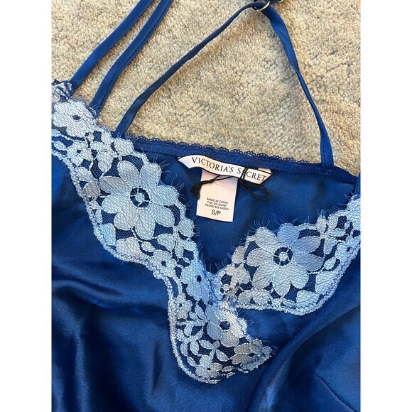 Victoria's Secret Blue Satin Lace Trim Slip Dress S - Picture 3 of 4